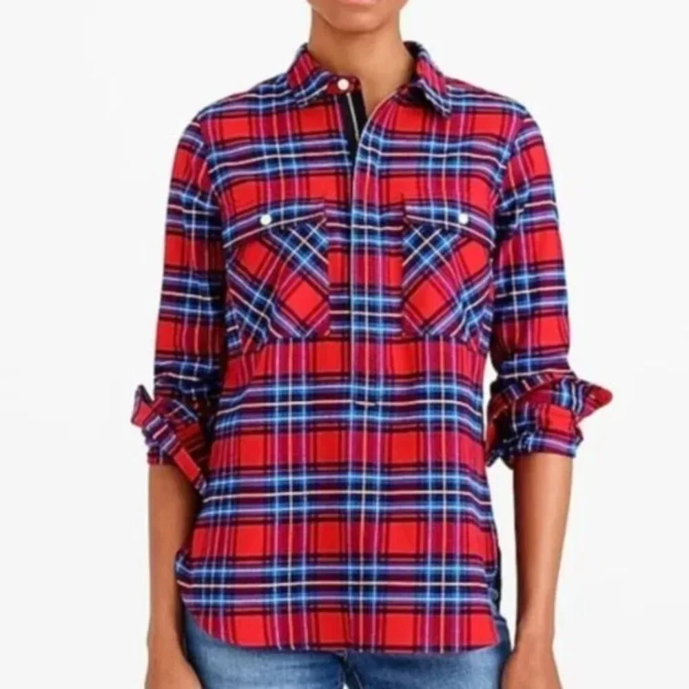 J. Crew Mercantile Plaid Half-Zip Pullover Top Shirt Jacket Women's XS NWT J5266